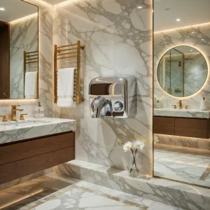Luxury Push Button Hand Dryer with Anti-Vandal Stainless Steel Body Lifestyle View by Luxury Group International