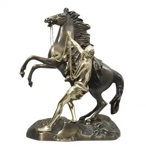 Luxury Rearing Horse and Tamer Bronze Sculpture on Textured Base - Luxury Bronze Figure Front View by Luxury Group International