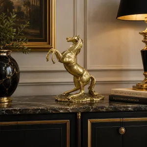 Luxury Rearing Stallion Bronze Sculpture in Polished Golden Finish - Luxury Bronze Figure Lifestyle View by Luxury Group International