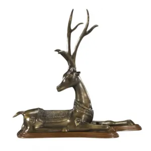 Luxury Reclining Antelope Bronze Sculpture on Wooden Base Front View by Luxury Group International