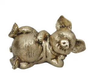 Luxury Reclining Pig Bronze Sculpture with Playful Expression - Luxury Bronze Figure by Luxury Group International