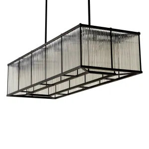 Luxus Rechteckiger Kronleuchter mit schwarzem Metallrahmen und eleganten Glaspaneelen Detailansicht von Luxury Group International