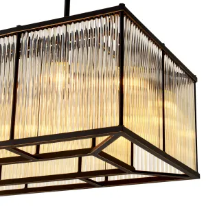 Luxus Rechteckiger Kronleuchter mit schwarzem Metallrahmen und eleganten Glaspaneelen Detailansicht von Luxury Group International