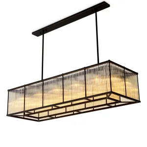 Luxus Rechteckiger Kronleuchter mit schwarzem Metallrahmen und eleganten Glaspaneelen Vorderansicht von Luxury Group International