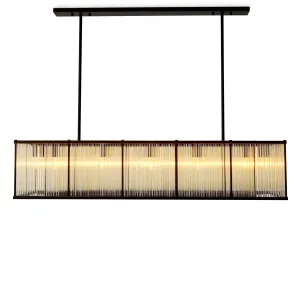 Luxus Rechteckiger Kronleuchter mit schwarzem Metallrahmen und eleganten Glaspaneelen Seitenansicht von Luxury Group International