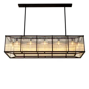 Luxus Rechteckiger Kronleuchter mit schwarzem Metallrahmen und eleganten Glaspaneelen Seitenansicht von Luxury Group International