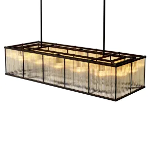 Luxus Rechteckiger Kronleuchter mit schwarzem Metallrahmen und eleganten Glaspaneelen Draufsicht von Luxury Group International