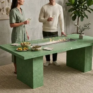 Luxury Rectangular Concrete Fire Pit Table for Modern Outdoor & Indoor Living Lifestyle View by Luxury Group International