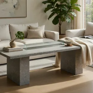 Luxury Rectangular Concrete Fire Pit Table for Modern Outdoor & Indoor Living Lifestyle View by Luxury Group International