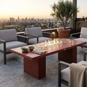 Luxury Rectangular Concrete Fire Pit Table for Modern Outdoor & Indoor Living Lifestyle View by Luxury Group International