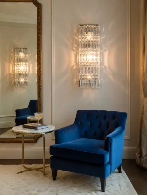 Luxury Rectangular Crystal Wall Light in Chrome Finish with dangling prism strands Lifestyle View by Luxury Group International