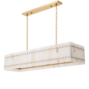Lampadario a Sospensione Rettangolare in Marmo di Lusso – Luce Lineare Moderna in Ottone per Sala da Pranzo Vista frontale di Luxury Group International