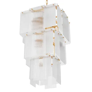 Luxury Rectangular Tiered White Glass Chandelier – Modern Pendant Ceiling Lamp Detail View by Luxury Group International