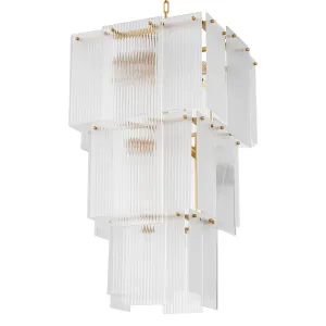 Luxury Rectangular Tiered White Glass Chandelier – Modern Pendant Ceiling Lamp Side View by Luxury Group International