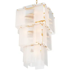 Luxury Rectangular Tiered White Glass Chandelier – Modern Pendant Ceiling Lamp Side View by Luxury Group International