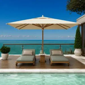 Parasol Rectangulaire en Bois de Luxe avec Toile Premium pour Jardin et Bord de Piscine Vue de face par Luxury Group International