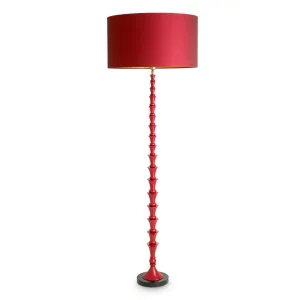 Luxury Red Sculptural Floor Lamp with Matching Drum Shade Front View by Luxury Group International