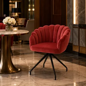 Luxury Red Velvet Dining Chair with Black Metal Base - Luxury Hotel Furniture Lifestyle View by Luxury Group International