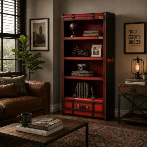 Armario Expositor Abierto de Madera Roja de Lujo con Cajón Inferior - Armario Estantería de Lujo Vista lifestyle por Luxury Group International