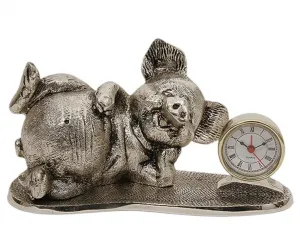 Luxury Resting Pig Bronze Table Clock with Roman Numeral Dial - Luxury Bronze Figure by Luxury Group International