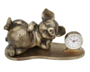 Luxury Resting Pig Bronze Table Clock with Roman Numeral Dial - Luxury Bronze Figure by Luxury Group International