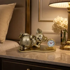 Luxury Resting Pig Bronze Table Clock with Roman Numeral Dial - Luxury Bronze Figure Lifestyle View by Luxury Group International