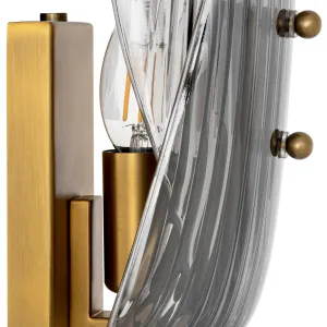 Luxury Ribbed Glass Wall Sconce with Gold Accent and Contemporary Design Detail View by Luxury Group International