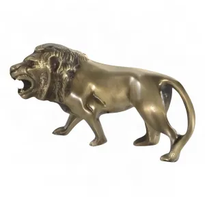 Luxury Roaring Lion Bronze Sculpture with Curved Tail in Antique Finish - Luxury Bronze Figure Front View by Luxury Group International