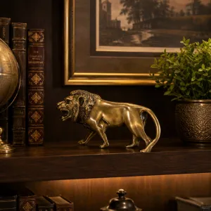 Luxury Roaring Lion Bronze Sculpture with Curved Tail in Antique Finish - Luxury Bronze Figure Lifestyle View by Luxury Group International