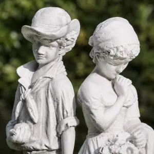 Luxury Romantic Couple Garden Sculpture with Flower Basket Detail - Luxury Classic Sculpture Detail View by Luxury Group International