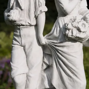 Luxury Romantic Couple Garden Sculpture with Flower Basket Detail - Luxury Classic Sculpture Detail View by Luxury Group International