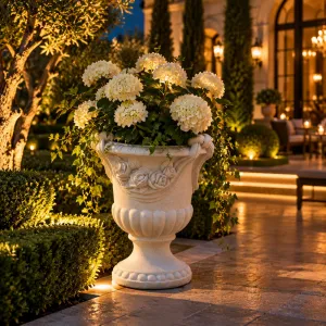 Luxury Rose Motif Garden Planter with Classical Urn Design - Luxury Planters Lifestyle View by Luxury Group International