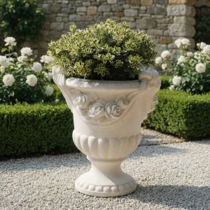 Luxury Rose Motif Garden Planter with Classical Urn Design - Luxury Planters Lifestyle View by Luxury Group International