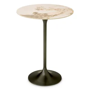 Tavolo da bar rotondo di lusso con piano in marmo bianco e base a piedistallo scultorea – 106,5 cm - Arredamento di lusso Vista frontale di Luxury Group International