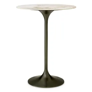Tavolo da bar rotondo di lusso con piano in marmo bianco e base a piedistallo scultorea – 106,5 cm - Arredamento di lusso Vista frontale di Luxury Group International