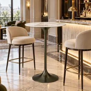 Tavolo da bar rotondo di lusso con piano in marmo bianco e base a piedistallo scultorea – 106,5 cm - Arredamento di lusso Vista lifestyle di Luxury Group International
