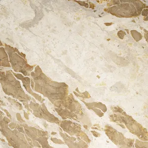 Round Beige Marble Coffee Table with Sculptural Pedestal Base - Luxury Hotel Furniture Detail View by Luxury Group International