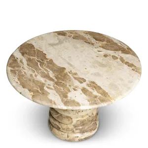 Round Beige Marble Coffee Table with Sculptural Pedestal Base - Luxury Hotel Furniture Front View by Luxury Group International