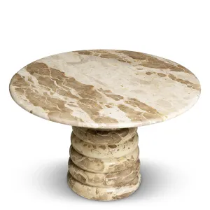 Round Beige Marble Coffee Table with Sculptural Pedestal Base - Luxury Hotel Furniture Front View by Luxury Group International