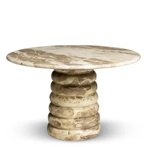 Round Beige Marble Coffee Table with Sculptural Pedestal Base - Luxury Hotel Furniture Front View by Luxury Group International