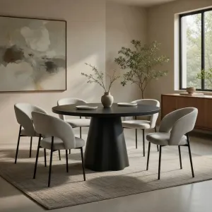Luxury Round Black Dining Table – Modern Designer Pedestal Table Lifestyle View by Luxury Group International