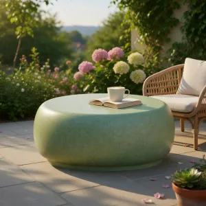 Table Basse Ronde de Luxe au Design Sculptural Imitation Pierre Vue lifestyle par Luxury Group International