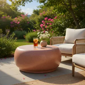 Table Basse Ronde de Luxe au Design Sculptural Imitation Pierre Vue lifestyle par Luxury Group International