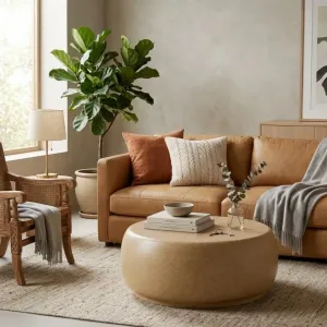 Table Basse Ronde de Luxe au Design Sculptural Imitation Pierre Vue lifestyle par Luxury Group International
