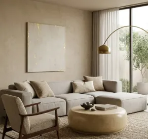 Tavolino da Caffè Rotondo di Lusso con Design Moderno in Pietra Liscia Vista lifestyle di Luxury Group International