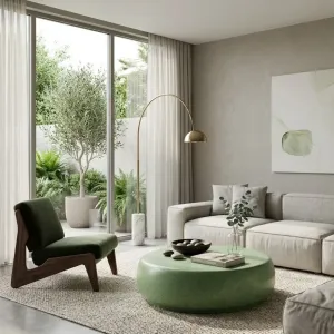 Tavolino da Caffè Rotondo di Lusso con Design Moderno in Pietra Liscia Vista lifestyle di Luxury Group International