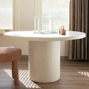 Luxury Round Cream Concrete Designer Dining Table 120 cm with fireplace Front View by Luxury Group International