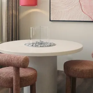 Luxury Round Cream Concrete Designer Dining Table 120 cm with fireplace Lifestyle View by Luxury Group International