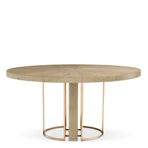 Luxus Runder Esstisch Eichenfurnier & Gebürstetes Messing 152 cm – Esszimmer- & Hotelausstattung Seitenansicht von Luxury Group International