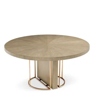 Luxus Runder Esstisch Eichenfurnier & Gebürstetes Messing 152 cm – Esszimmer- & Hotelausstattung Draufsicht von Luxury Group International